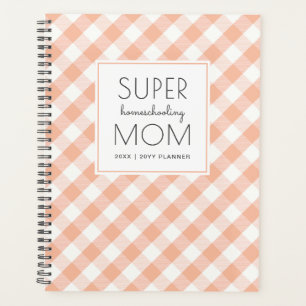Agenda Gingham Peach y White Super Homeschoa Mom