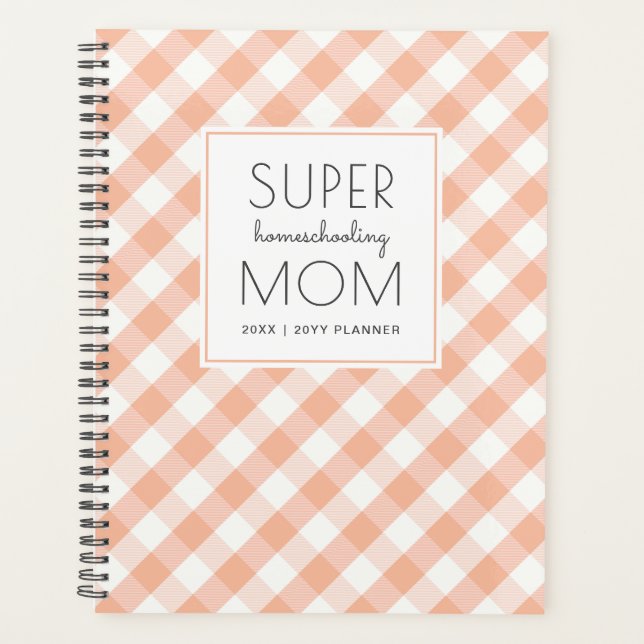 Agenda Gingham Peach y White Super Homeschoa Mom (Anverso)