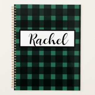 Agenda Gingham verde negro personalizada