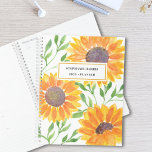 Agenda Girasol amarillo personalizado<br><div class="desc">Este único Planner está decorado con girasoles color agua amarillo y hojas verdes sobre un fondo blanco. Personalizable fácil con tu nombre y año. Acuarela original © Michele Davies.</div>