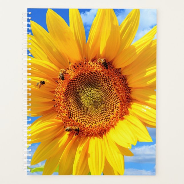 Agenda Girasol amarillo y abejas en el cielo azul - Día d (Anverso)