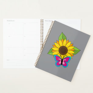 Agenda Girasol amarillo y mariposa azul rosa