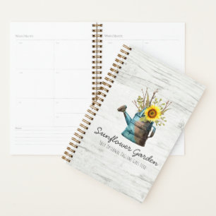 Agenda Girasol Floral y Madera Rústica Cabaña Vintage