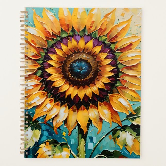 Agenda Girasol. Girasol pintado de acrílico, (Anverso)