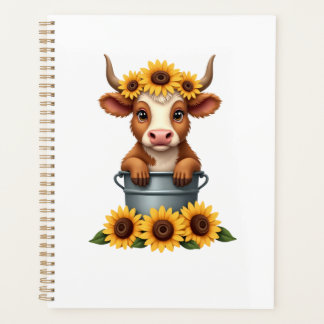 Agenda Girasol Vintage Vaca Highland en Cubo Floral Fa