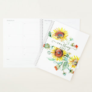 Agenda Girasoles acuarela personalizados, año personaliza