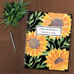 Agenda Girasoles personalizados 2023<br><div class="desc">Este único Planner está decorado con girasoles color agua amarillo y hojas verdes sobre un fondo negro. Personalizable fácil con tu nombre y año. Porque creamos nuestra obra de arte no encontrarás esta imagen exacta de otros diseñadores. Acuarela original © Michele Davies.</div>