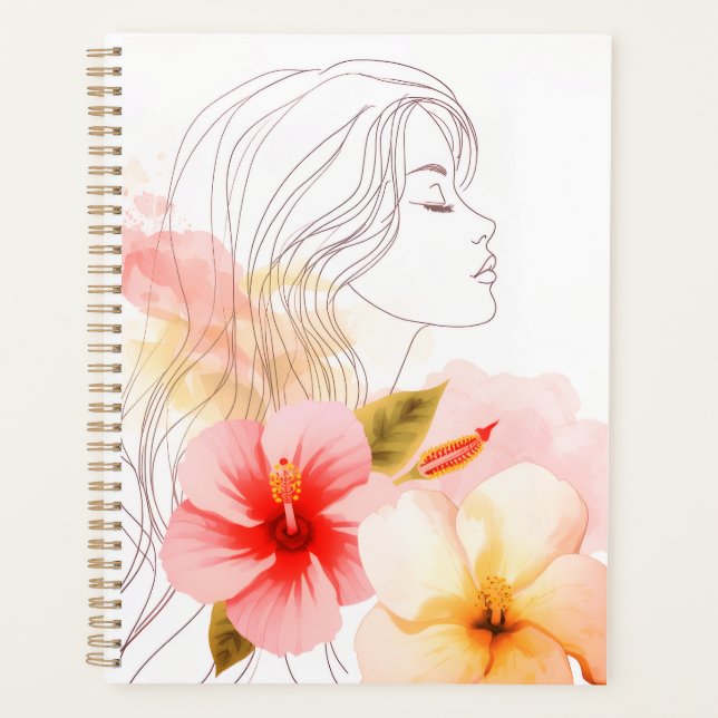 Agenda Girl close her eyes whithe flower-watercolor  (Anverso)