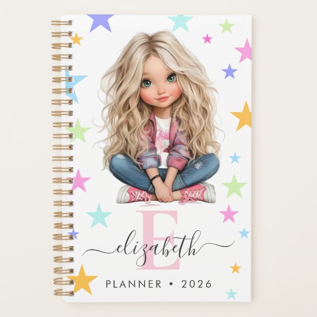 Agenda Girl Monogram Any Initial & Name Photo Planner (Anverso)