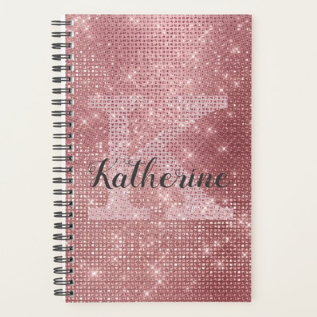 Agenda Girly Dusty Rosa Gold Rosa Diamante Monograma (Anverso)