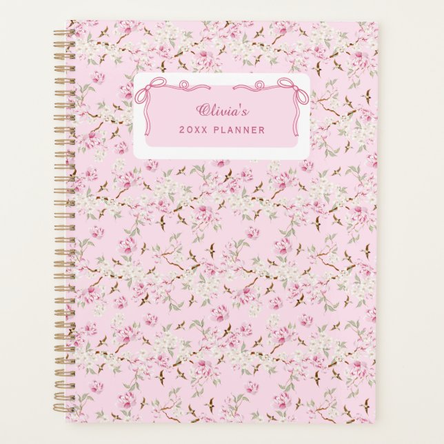 Agenda Girly Floral Pink Bow Coquette Custom 2026 (Anverso)