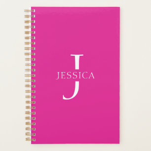 Agenda Girly Hot Pink Fun Monograma moderno Nombre
