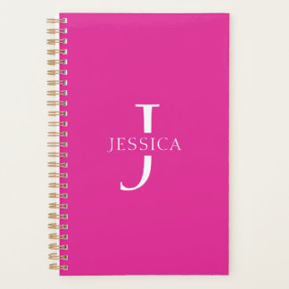 Agenda Girly Hot Pink Fun Monograma moderno Nombre