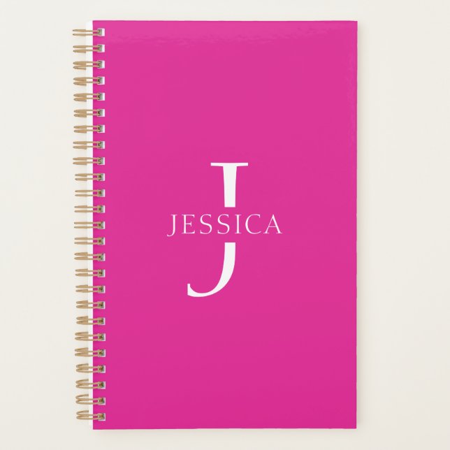 Agenda Girly Hot Pink Fun Monograma moderno Nombre (Anverso)