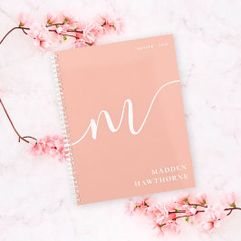 Agenda Girly Monograma caligrafía Coral Rubor Pink