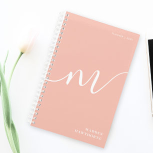Agenda Girly Monograma caligrafía Coral Rubor Pink