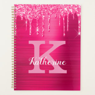 Agenda Girly Purpurina rosado caliente goteo Glam Monogra