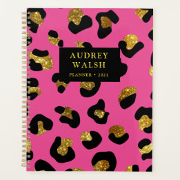 Agenda Girly Purpurinoso Gold Fuchsia Leopard Print Luxur