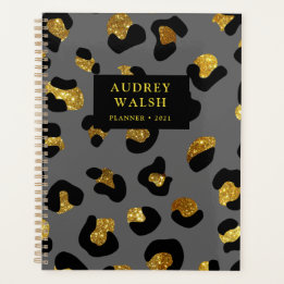 Agenda Girly Purpurinoso Gold Gray Leopard Print Luxury