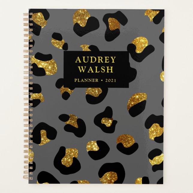 Agenda Girly Purpurinoso Gold Gray Leopard Print Luxury (Anverso)