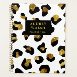 Agenda Girly Purpurinoso Oro Leopardo Blanco impresión Lu