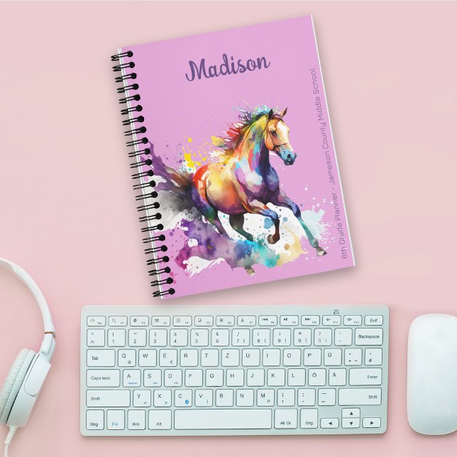 Agenda Girly Rainbow Horse Purple Custom Name Planner (Subido por el creador)