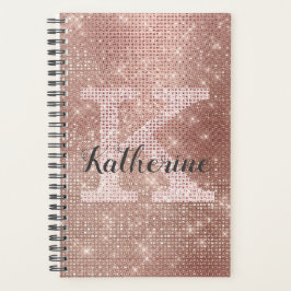 Agenda Girly Rosa Gold Diamond Glam Sparkle Monograma Nom