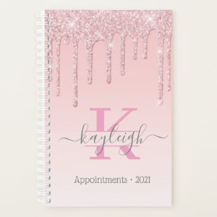 Agenda Girly Rosa Oro Purpurina Drips Ombre Monograma 202