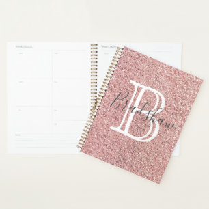 Agenda Girly Rosa Purpurina de oro Esparkles Monograma No