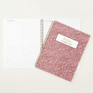 Agenda Girly Rosa Rosa Purpurina de oro Personalizado Nom
