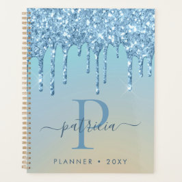 Agenda Glam Azul Brillo Gotea Monograma Elegante