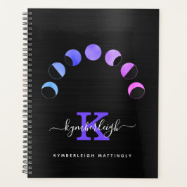 Agenda Glam Black Moon Phases Pastel Nombre Monograma Gra