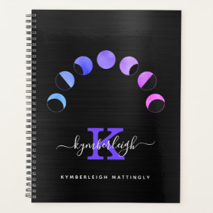Agenda Glam Black Moon Phases Pastel Nombre Monograma Gra