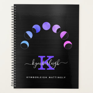 Agenda Glam Black Moon Phases Pastel Nombre Monograma Gra
