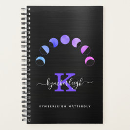 Agenda Glam Black Moon Phases Pastel Nombre Monograma Peq