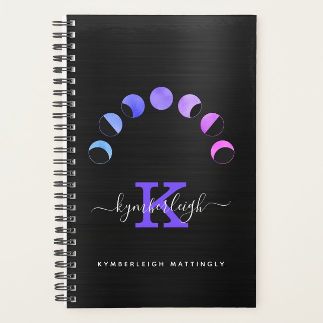 Agenda Glam Black Moon Phases Pastel Nombre Monograma Peq (Anverso)
