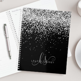 Agenda Glam Black Silver Purpurina Monograma Nombre