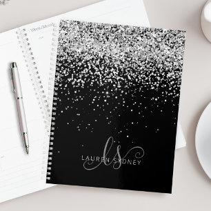 Agenda Glam Black Silver Purpurina Monograma Nombre