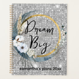 Agenda Glam Boho Celestial Moon Faux Silver Purpurina Bok