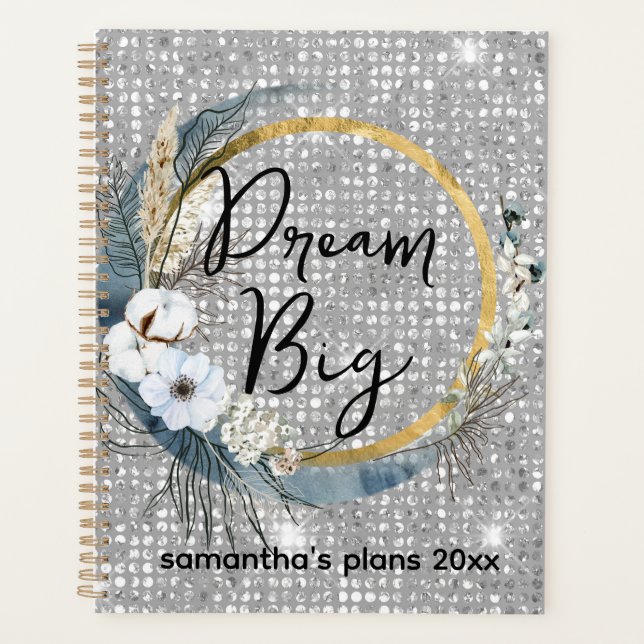 Agenda Glam Boho Celestial Moon Faux Silver Purpurina Bok (Anverso)