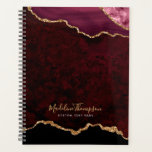 Agenda Glam Burgundy Velvet Agate Geode Gold Script<br><div class="desc">Glam Burgundy Agate Geode Gold Script Planner</div>