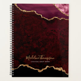 Agenda Glam Burgundy Velvet Agate Geode Gold Script