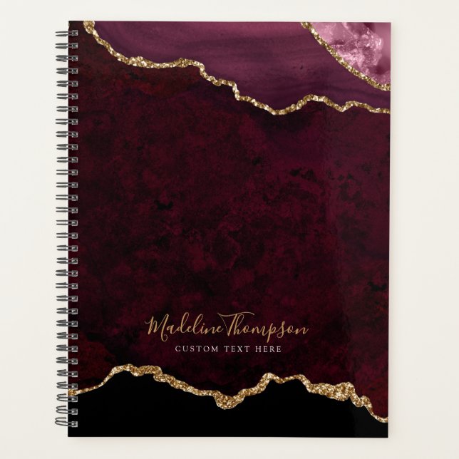 Agenda Glam Burgundy Velvet Agate Geode Gold Script (Anverso)