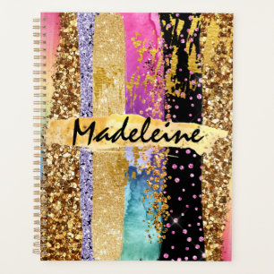 Agenda Glam color purpurina arcoíris nombre DIY