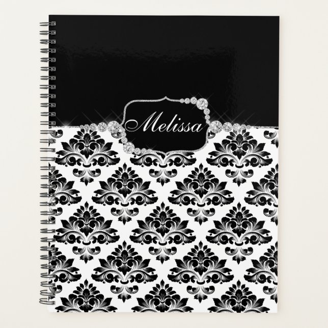 Agenda Glam Elegant Black Damask Diamonds Bath Mat (Anverso)