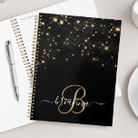 Agenda Glam Gold Purpurina Diamond Sparkle Elegant Monogr<br><div class="desc">Crea tu propio planificador de destellos de diamante negro y dorado personalizado con tu monograma y nombre personalizado.</div>