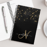 Agenda Glam Gold Purpurina Diamond Sparkle Elegant Monogr<br><div class="desc">Crea tu propio planificador de destellos de diamante negro y dorado personalizado con tu monograma y nombre personalizado.</div>