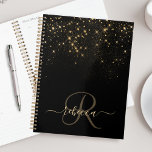 Agenda Glam Gold Purpurina Diamond Sparkle Elegant Monogr<br><div class="desc">Crea tu propio planificador de destellos de diamante negro y dorado personalizado con tu monograma y nombre personalizado.</div>