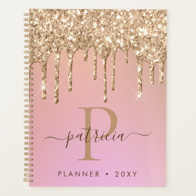 Agenda Glam Gold Purpurina Dris Elegant Monograma Planner (Anverso)