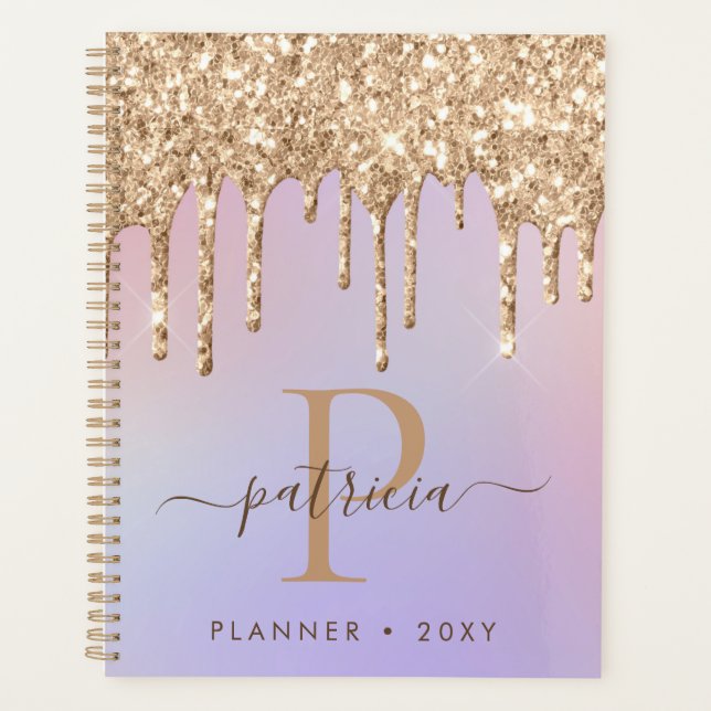 Agenda Glam Gold Purpurina Dris Elegant Monograma Planner (Anverso)